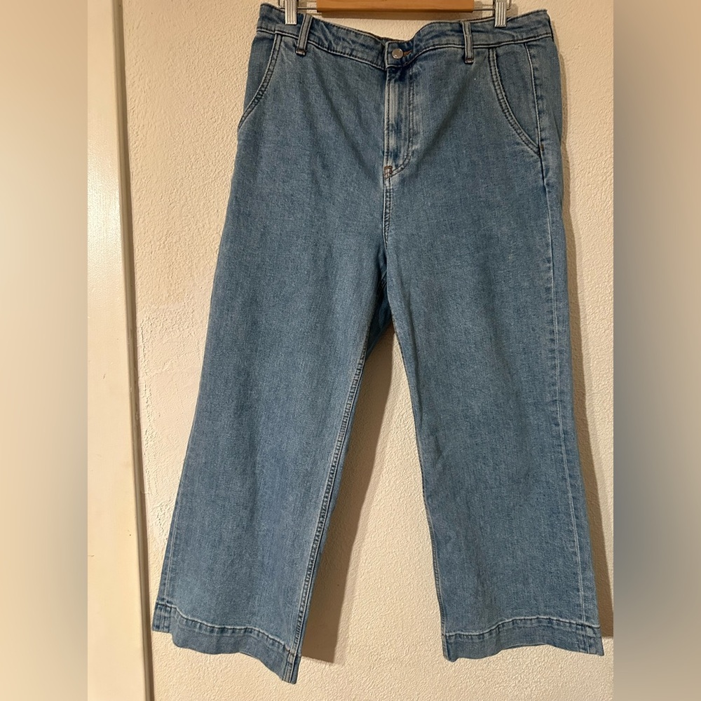 Everlane Wide Leg Jeans Women Blue Light Wash Denim Cotton Stretch Size 33 Reg